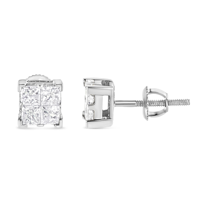 Bids.com 10K White Gold 3/4 Cttw Invisible Set Princess-Cut Diamond Composite Square Stud Earrings (H-I Color, SI2-I1 Clarity) Earrings