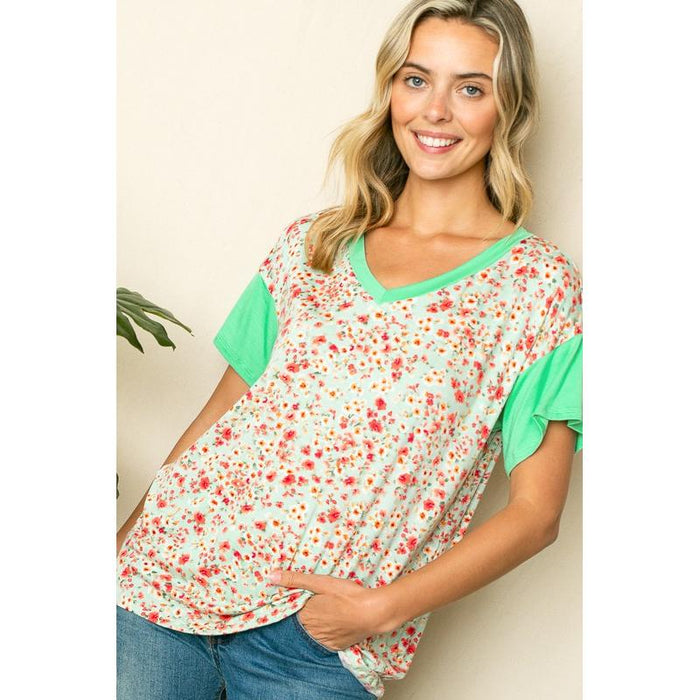 Dizzy Floral Solid Mix Boxy Top