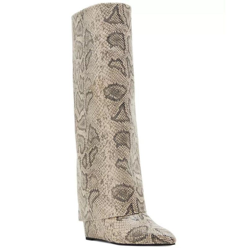 Mill's Beauty Supply Evander Fold-Over Cuffed Knee High Wedge Dress Boots