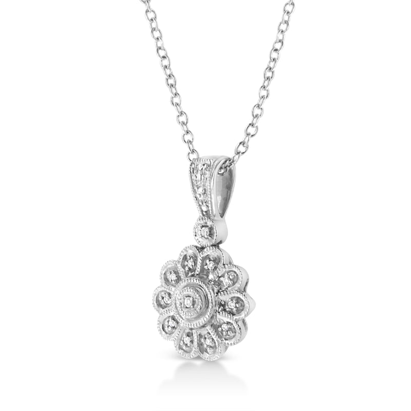 Bids.com .925 Sterling Silver Diamond Accent Sunburst Milgrain 18" Pendant Necklace (I-J Color, I1-I2 Clarity) Necklaces