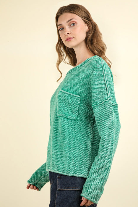 Mineral Washed Exposed Seam Knit Top