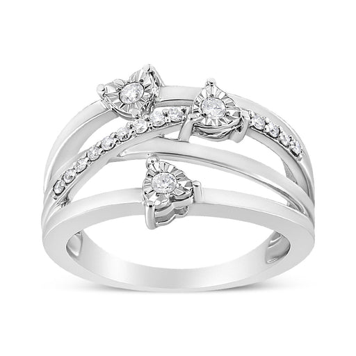 Bids.com .925 Sterling Silver 1/5 Cttw Miracle-Set Diamond Heart Cross-Over Bypass Ring (I-J Color, I2-I3 Clarity) - Size 7 Rings