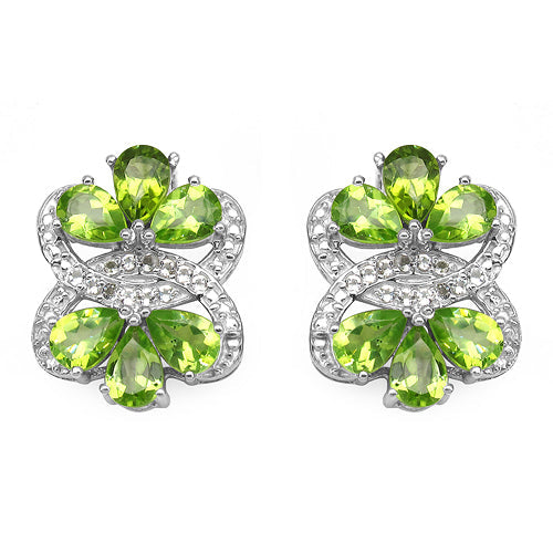 Bids.com 8.77 Carat Genuine Peridot & White Topaz .925 Sterling Silver Earrings Earrings White Smoke