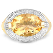 Bids.com 4.56 Carat Genuine Citrine and White Diamond .925 Sterling Silver Ring Rings
