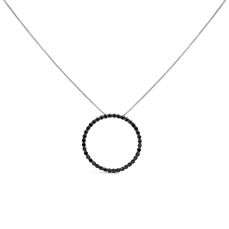 Bids.com .925 Sterling Silver 4.0 Cttw Black Diamond Open Hoop Circle 18" Pendant Necklace (Black Color, I2-I3 Clarity) Necklaces