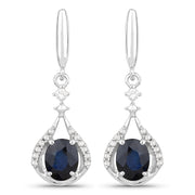 Bids.com 0.86 Carat Genuine Blue Sapphire and White Diamond 14K White Gold Earrings Earrings