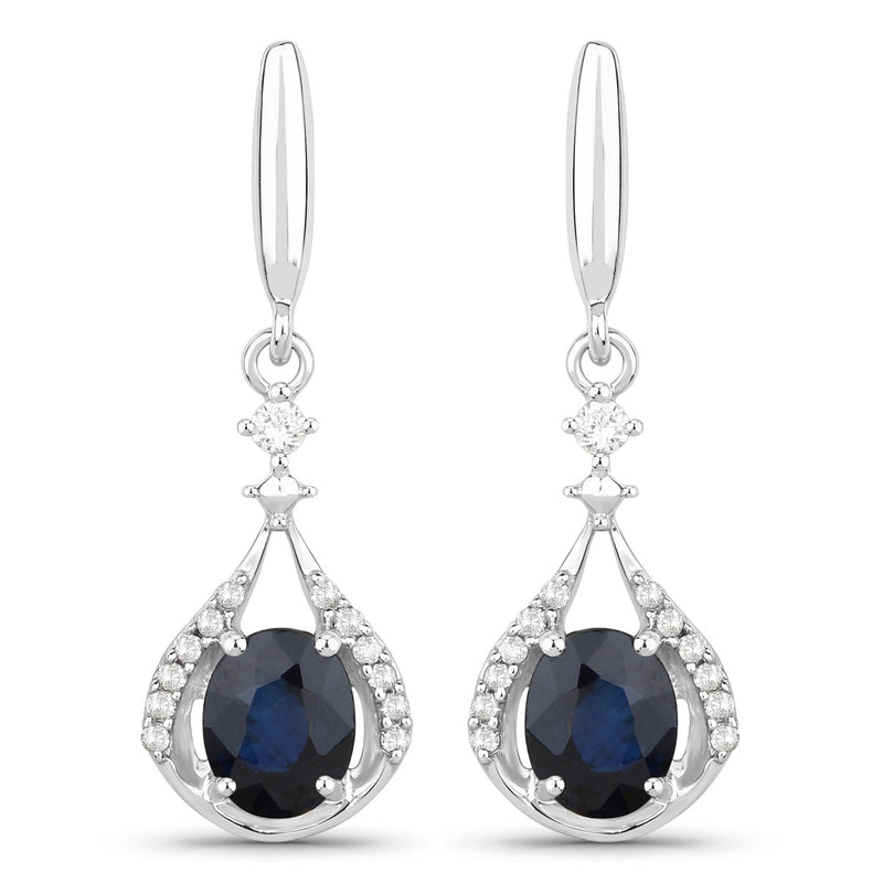 Bids.com 0.86 Carat Genuine Blue Sapphire and White Diamond 14K White Gold Earrings Earrings