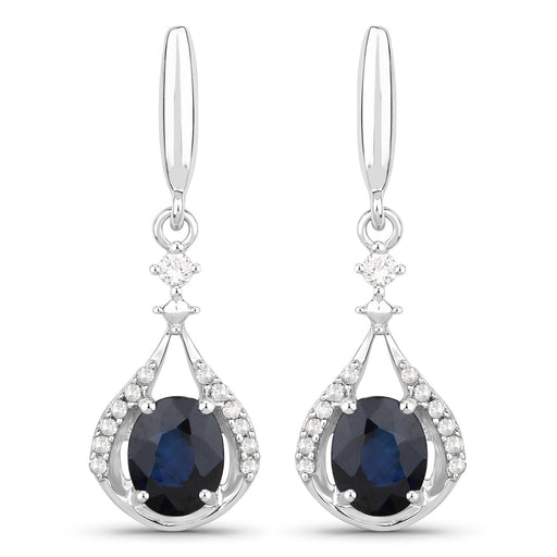 Bids.com 0.86 Carat Genuine Blue Sapphire and White Diamond 14K White Gold Earrings Earrings