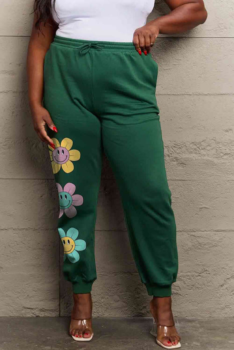 Full Size Drawstring Flower Graphic Long Sweatpants