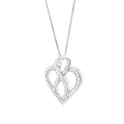 Bids.com 14K White Gold 1/4 cttw Round Cut Diamond Heart and Ribbon Center Pendant Necklace (H-I, I1-I2) Necklaces