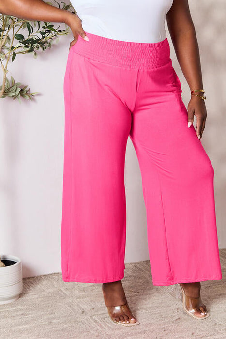 Double Take Full Size Smocked Wide Waistband Wide Leg Pants by VYSN