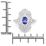 Bids.com 1.17 Carat Genuine Tanzanite and White Topaz .925 Sterling Silver Ring Rings