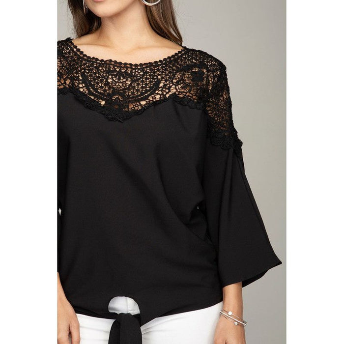 Lace Trim Blouse With Tie