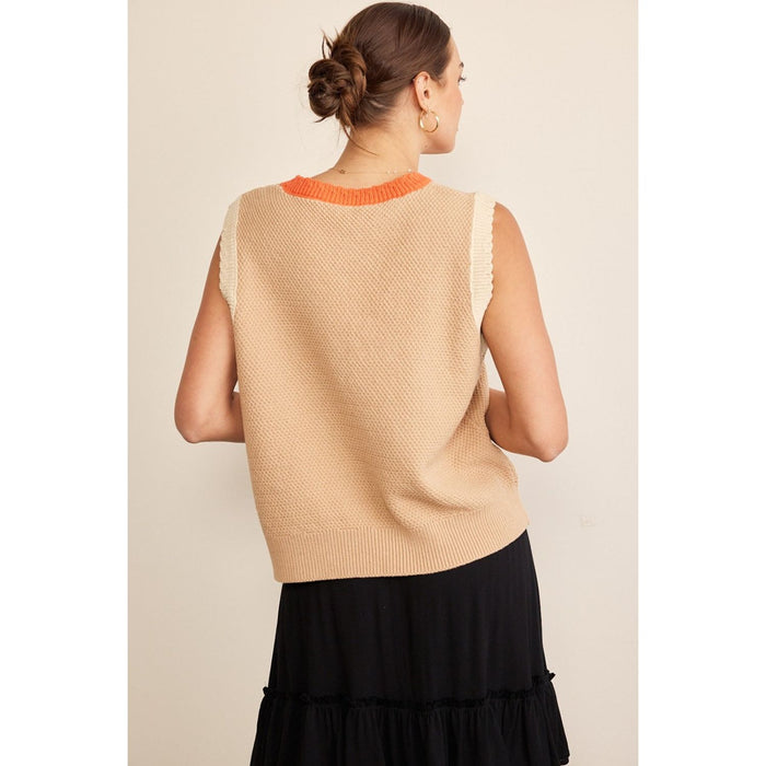 Contrast Round Neck Sweater Vest