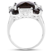 Bids.com 7.43 Carat Genuine Smoky Quartz & White Topaz .925 Sterling Silver Ring Rings