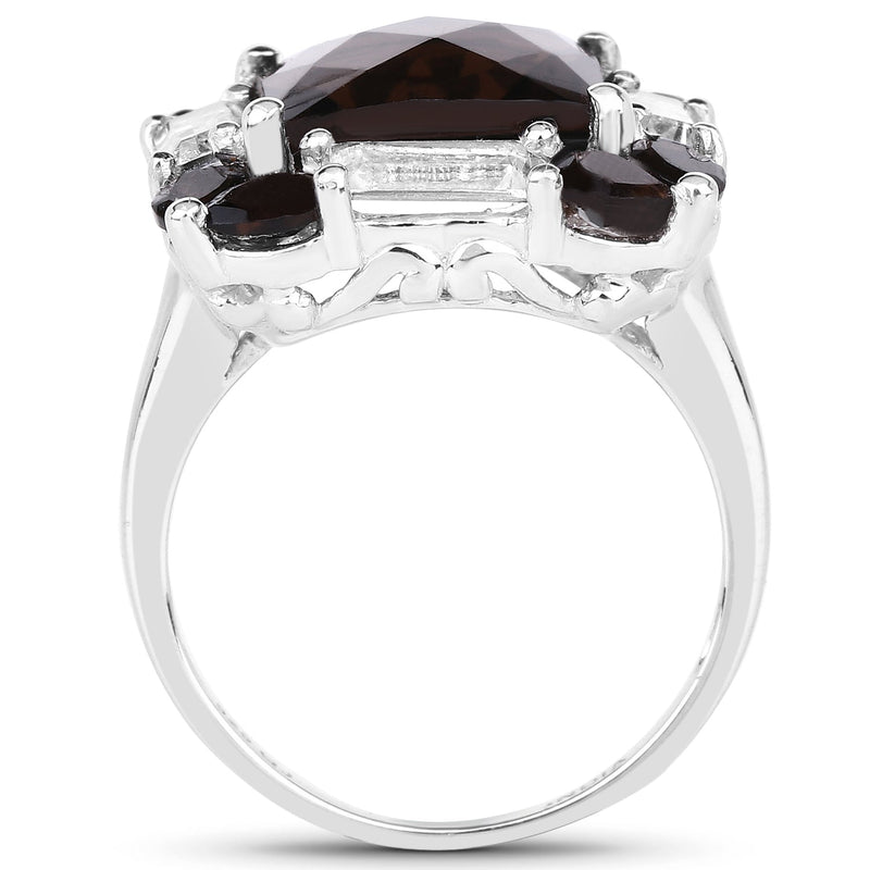 Bids.com 7.43 Carat Genuine Smoky Quartz & White Topaz .925 Sterling Silver Ring Rings