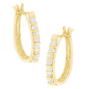 Bids.com 10K Yellow Gold Round and Baguette Cut Diamond Oblong Hinged Leverback Hoop Earrings (Â¼ Cttw, I-J Color, I2-I3 Clarity) Earrings