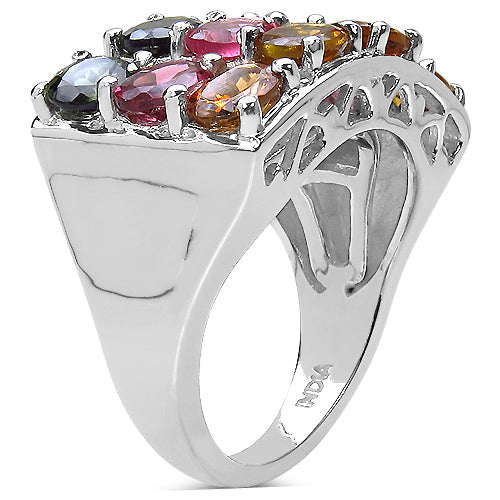 Bids.com 3.72 Carat Genuine Multi Tourmaline .925 Sterling Silver Ring Rings White Smoke size 6.00,size 7.00,size 8.00,size 9.00,size 10.00,size 11.00,size 12.00,size 5.00