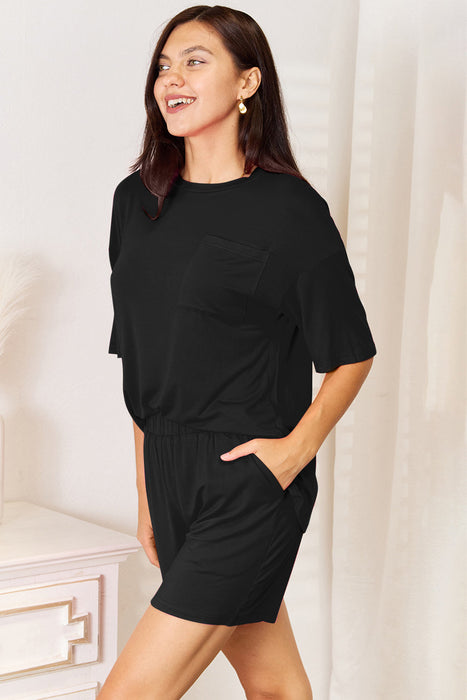 Bamboo Round Neck Drop Shoulder T-Shirt and Shorts Set