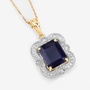 Bids.com 4.07 Carat Genuine Iolite and White Diamond 14K Yellow Gold Pendant Pendants