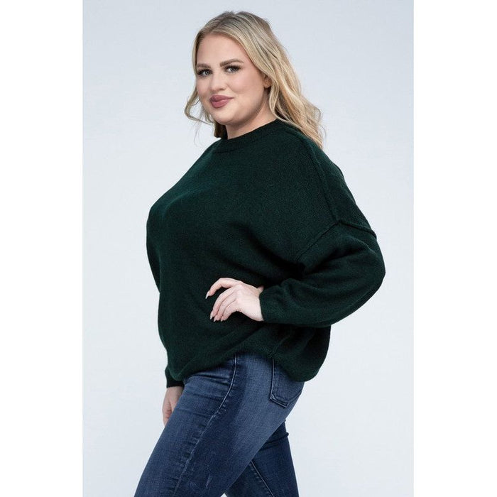 Plus Oversized Round Neck Raw Seam Melange Sweater