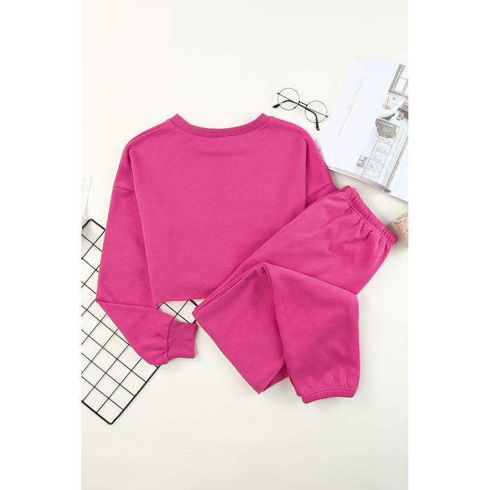 Round Neck Long Sleeve Cropped Top and Pants Set