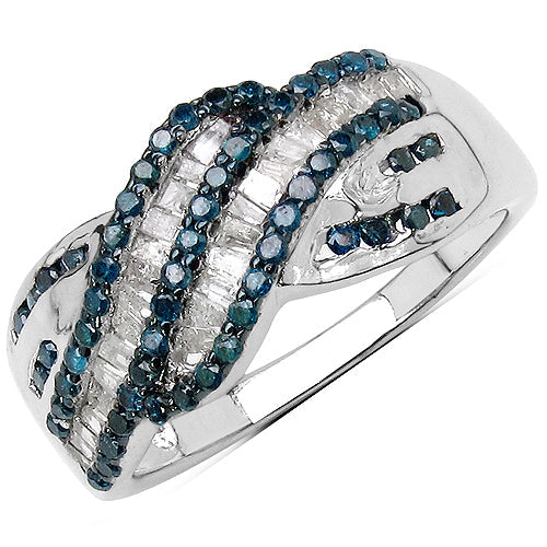 Bids.com 0.88 Carat Genuine Blue Diamond & White Diamond .925 Sterling Silver Ring Rings