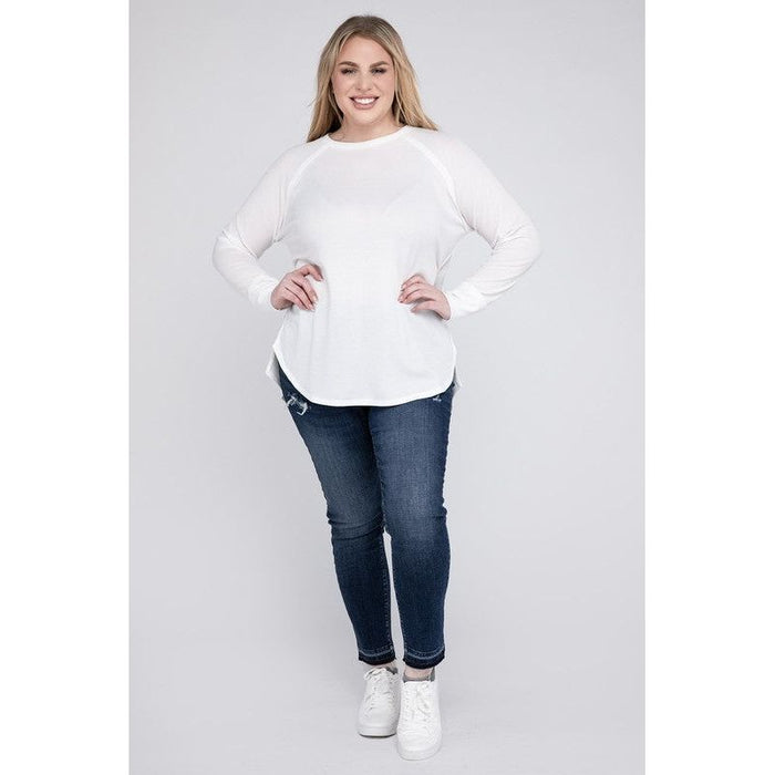 Plus Melange Baby Waffle Long Sleeve Top