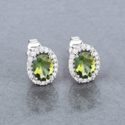 Bids.com 1.92 Carat Genuine Green Tourmaline and White Diamond 14K White Gold Earrings Earrings