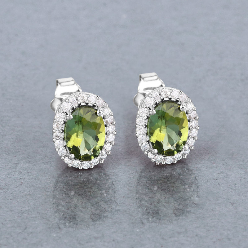 Bids.com 1.92 Carat Genuine Green Tourmaline and White Diamond 14K White Gold Earrings Earrings