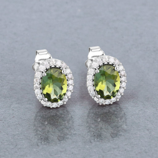 Bids.com 1.92 Carat Genuine Green Tourmaline and White Diamond 14K White Gold Earrings Earrings
