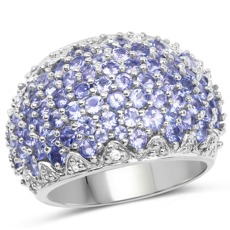 Bids.com 3.01 Carat Genuine Tanzanite and White Diamond .925 Sterling Silver Ring Rings