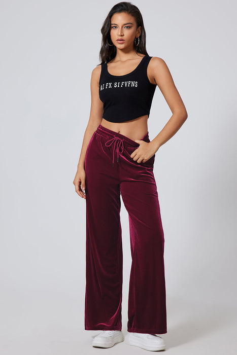 Drawstring Wide Leg Active Pants