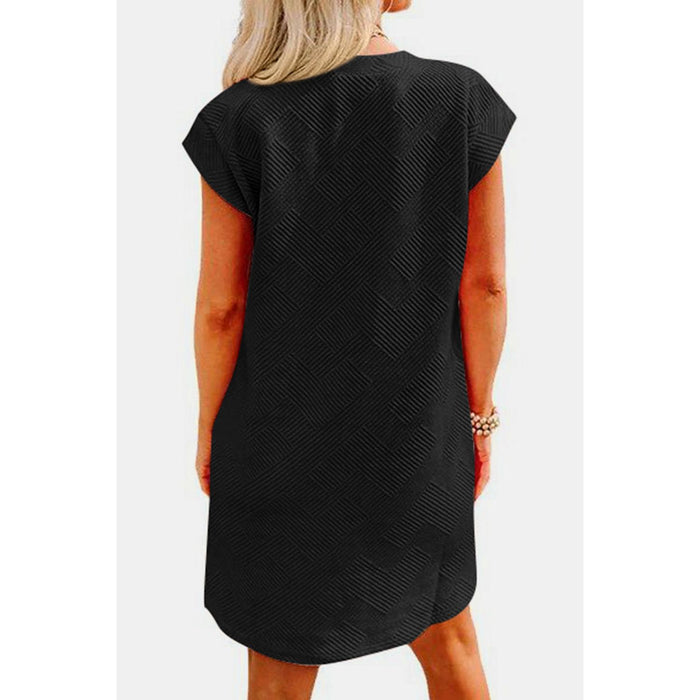 Textured Round Neck Cap Sleeve Dress