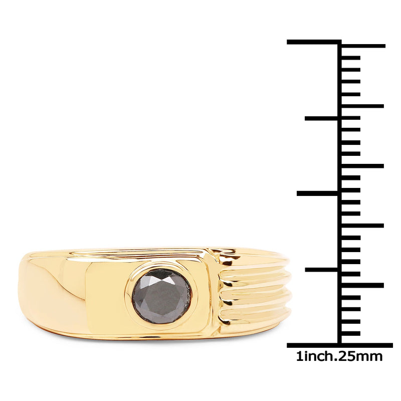 Bids.com 14K Yellow Gold Plated 0.25 Carat Genuine Black Diamond .925 Sterling Silver Ring Rings