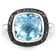 Bids.com 5.23 Carat Genuine Swiss Blue Topaz and Black Diamond .925 Sterling Silver Ring Rings