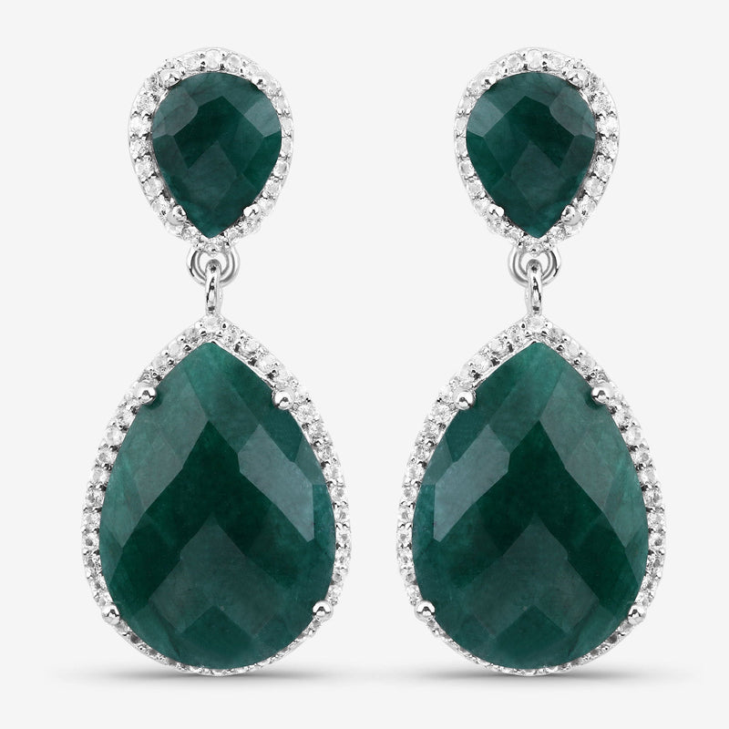Bids.com 19.42 Carat Dyed Emerald and White Topaz .925 Sterling Silver Earrings Earrings