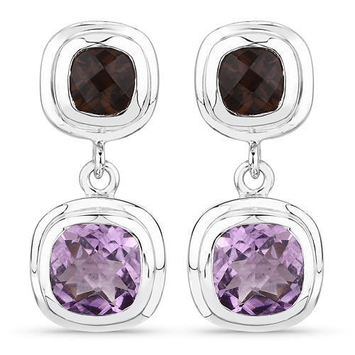 Bids.com 6.60 Carat Genuine Amethyst and Smoky Quartz .925 Sterling Silver Earrings Earrings