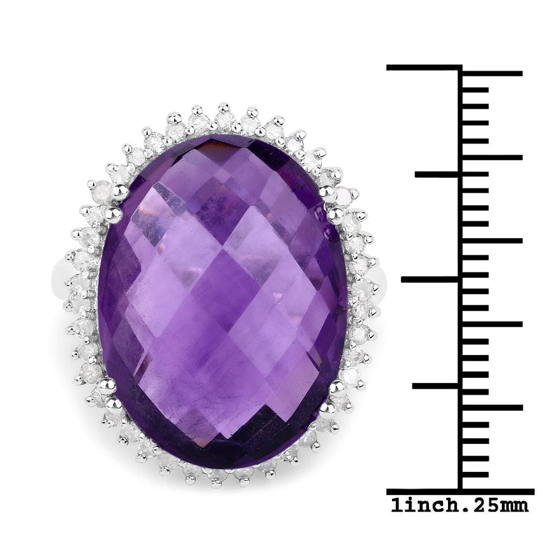 Bids.com 14.90 Carat Genuine Amethyst and White Diamond .925 Sterling Silver Ring Rings