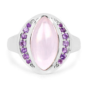 Bids.com 3.57 Carat Genuine Rose Quartz And Amethyst .925 Sterling Silver Ring Rings