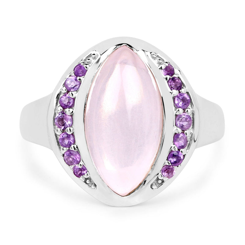 Bids.com 3.57 Carat Genuine Rose Quartz And Amethyst .925 Sterling Silver Ring Rings