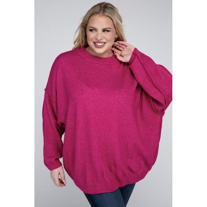 Plus Oversized Round Neck Raw Seam Melange Sweater