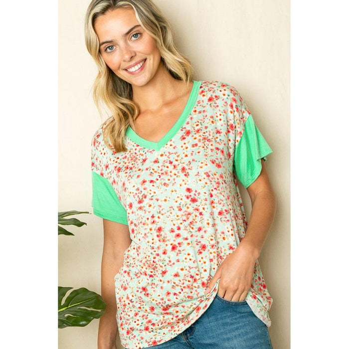 Dizzy Floral Solid Mix Boxy Top