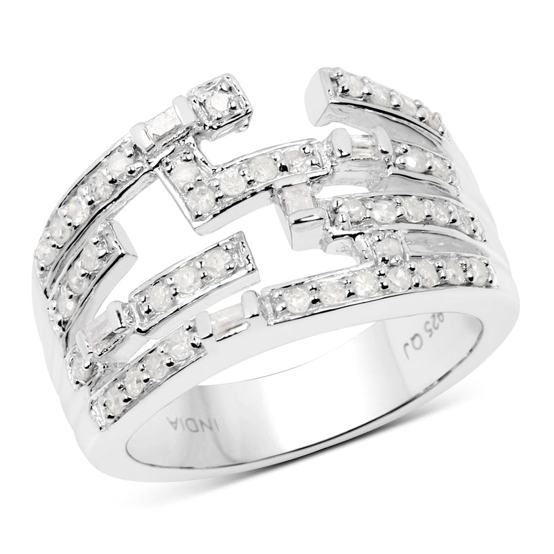 Bids.com 0.60 Carat Genuine White Diamond .925 Sterling Silver Ring Rings