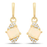 Bids.com 0.57 Carat Genuine Ethiopian Opal and White Diamond 14K Yellow Gold Earrings Earrings