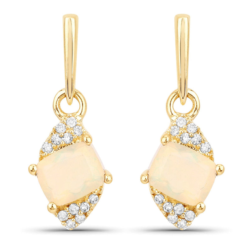 Bids.com 0.57 Carat Genuine Ethiopian Opal and White Diamond 14K Yellow Gold Earrings Earrings