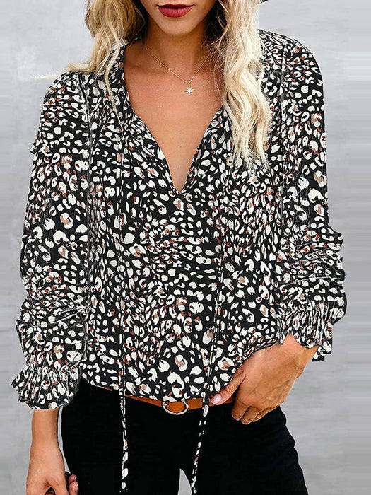 Printed Tie Neck Long Sleeve Blouse