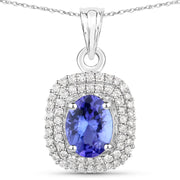 Bids.com 1.41 Carat Genuine Tanzanite and White Diamond 14K White Gold Pendant Pendants