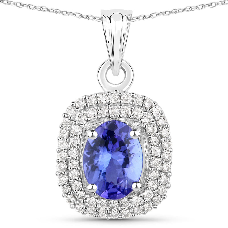 Bids.com 1.41 Carat Genuine Tanzanite and White Diamond 14K White Gold Pendant Pendants