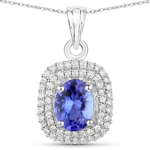 Bids.com 1.41 Carat Genuine Tanzanite and White Diamond 14K White Gold Pendant Pendants